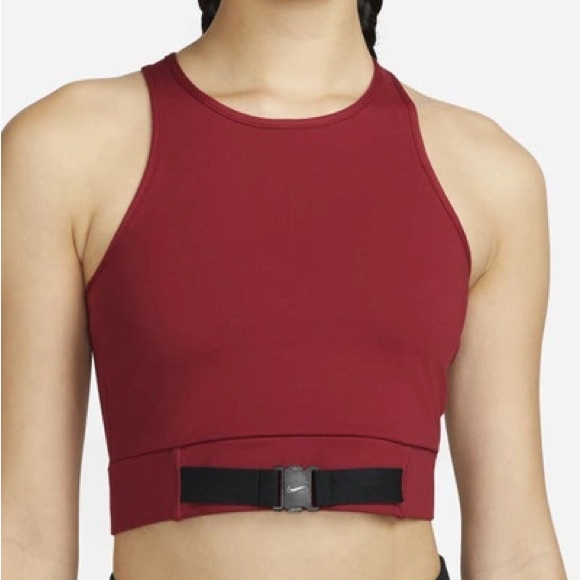 Red Nike Dri-FIT Buckle Women's Cropped Training Tank - Picture 1 of 5